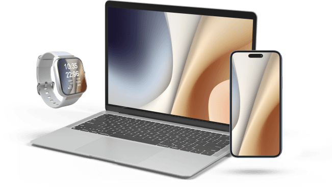 Laptop, telefon i smartwatch